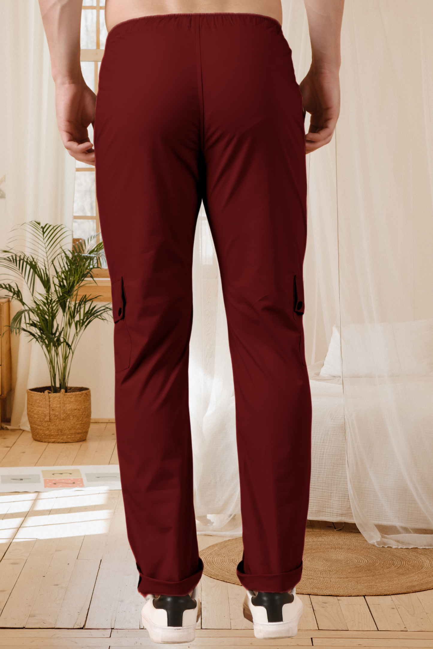 Maroon Solid Cotton Cargo