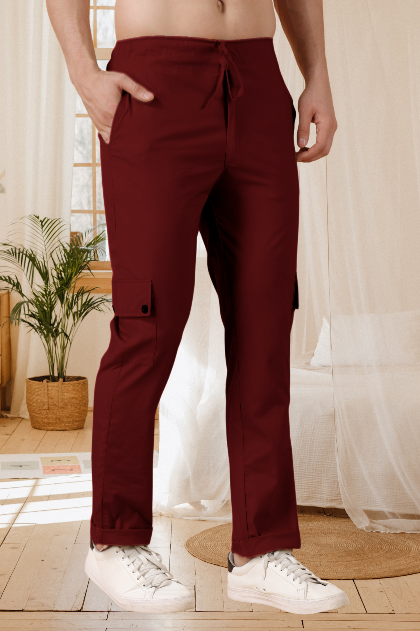 Maroon Solid Cotton Cargo