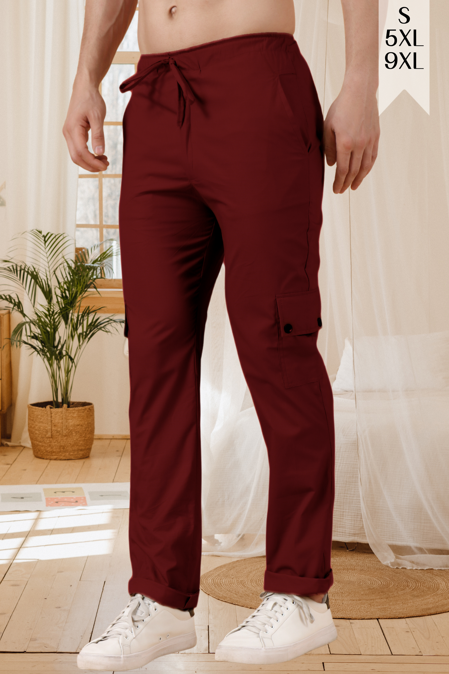 Maroon Solid Cotton Cargo