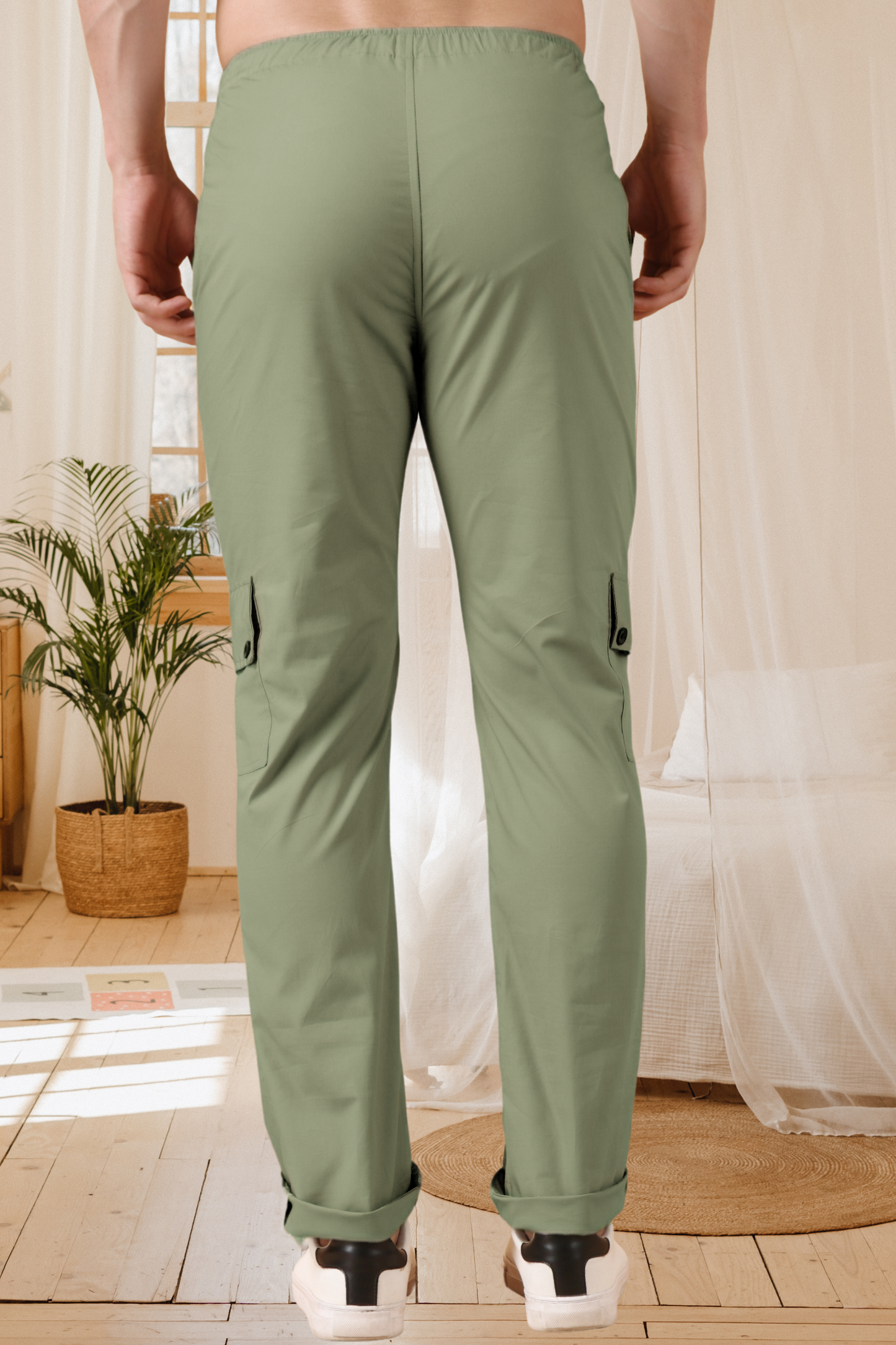 Olive Solid Cotton Cargo