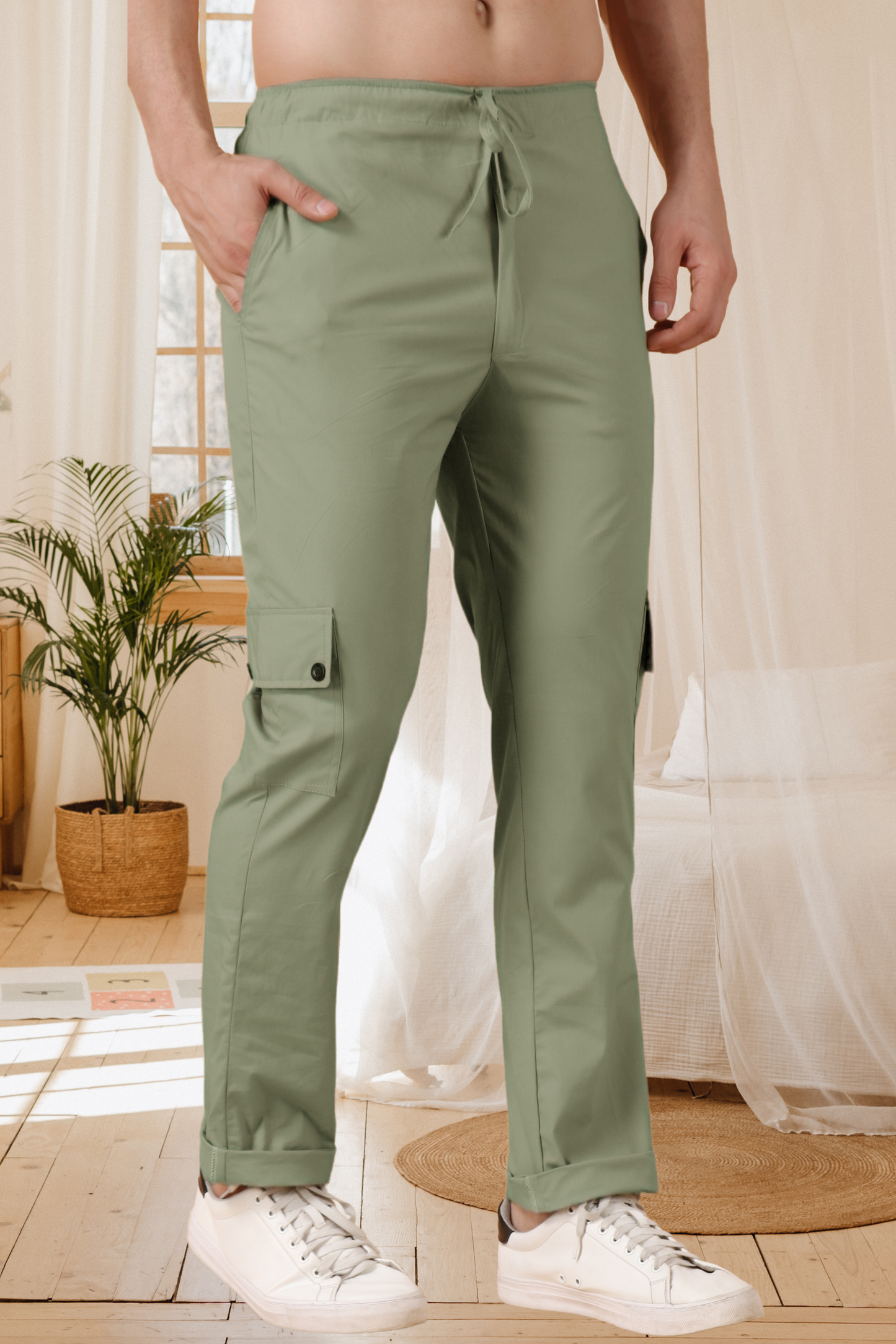 Olive Solid Cotton Cargo