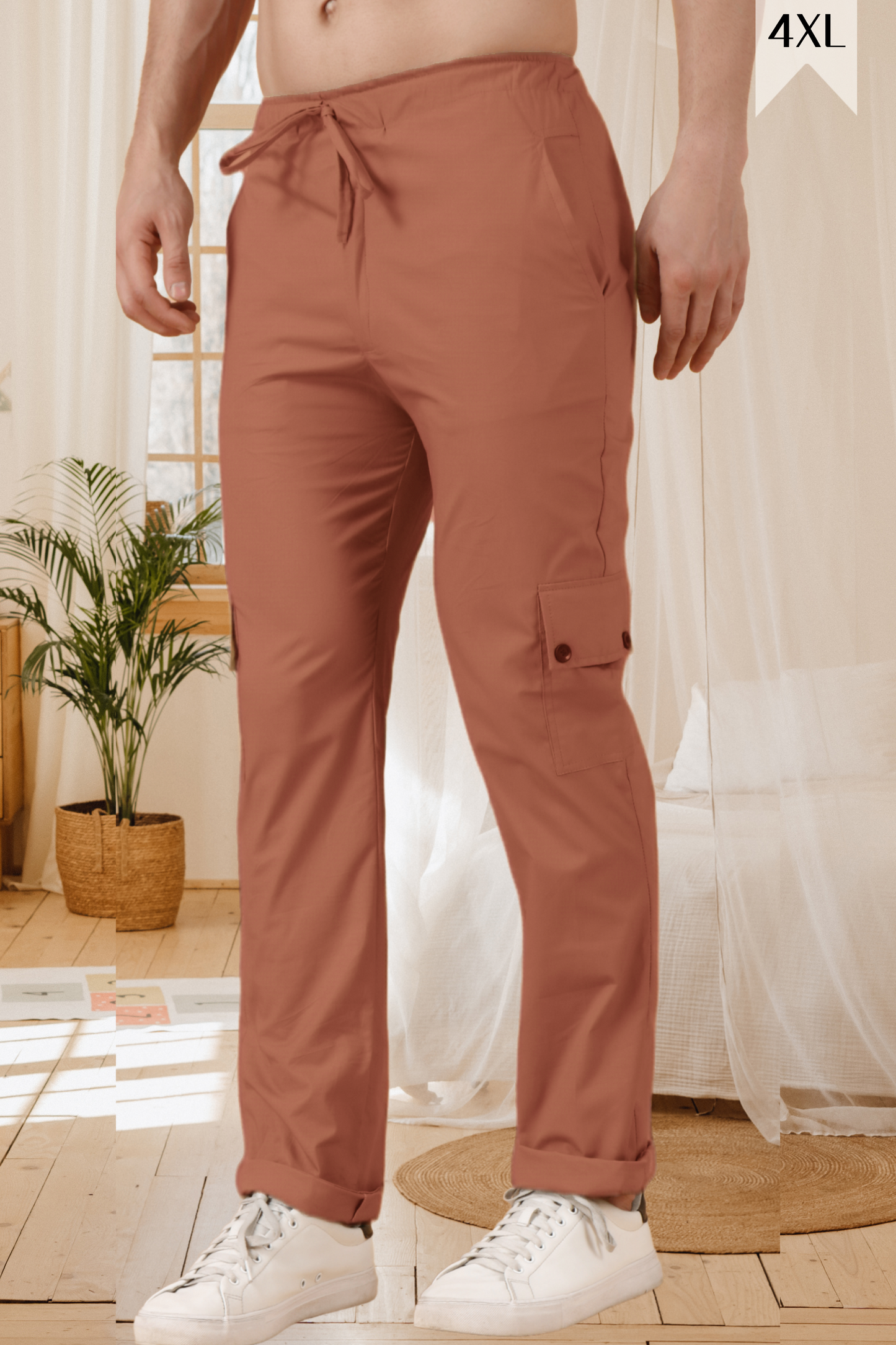 Buy Plus Size ​Rust Cotton Cargo Pants At Apella | Sizes XS to 10 XL | India | Free Delivery | Customized