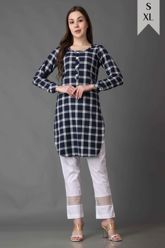 Twilight Blue Checked Short Kurta