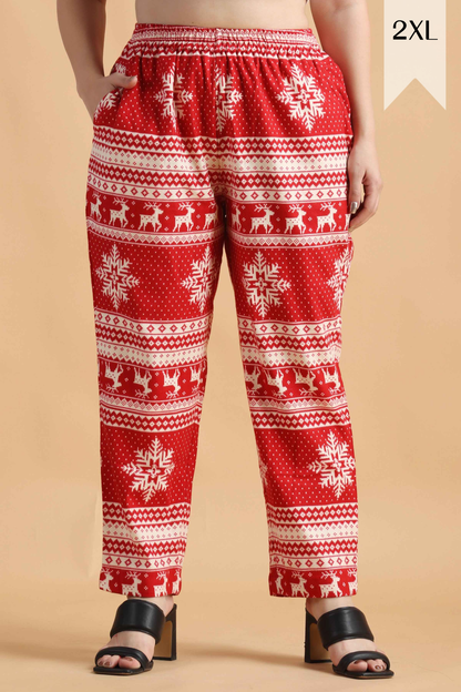 Fiery Red Printed Woollen Pajama