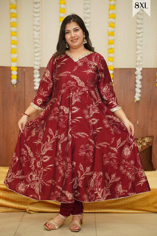 Deep Crimson Foiled Anarkali Kurta