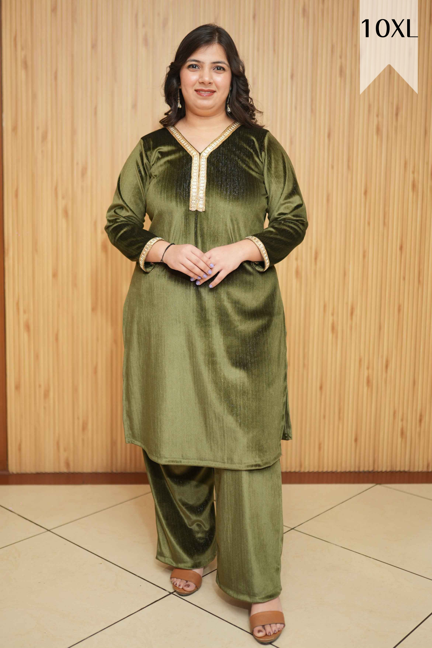 Olive Glimmer Velvet Co-ord Set