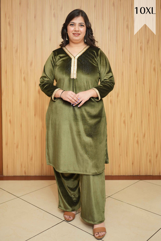 Olive Glimmer Velvet Co-ord Set