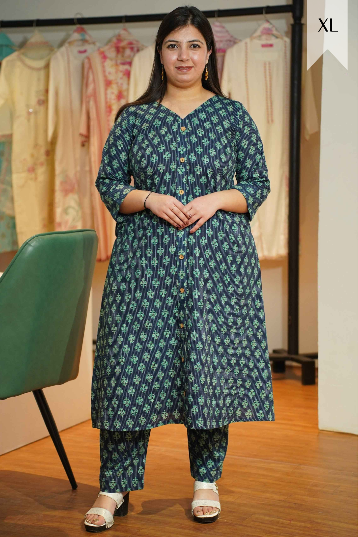 Peacock Ajrakh Katha Kurta