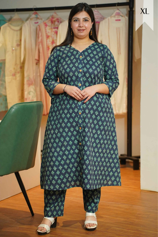 Peacock Ajrakh Katha Kurta