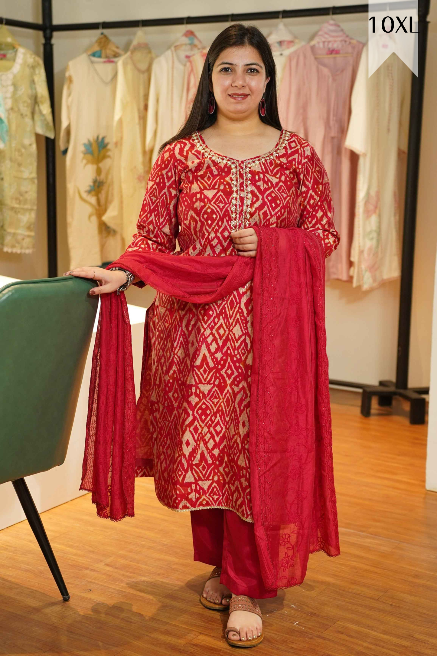 Ruhani Red Muslin Suit Set