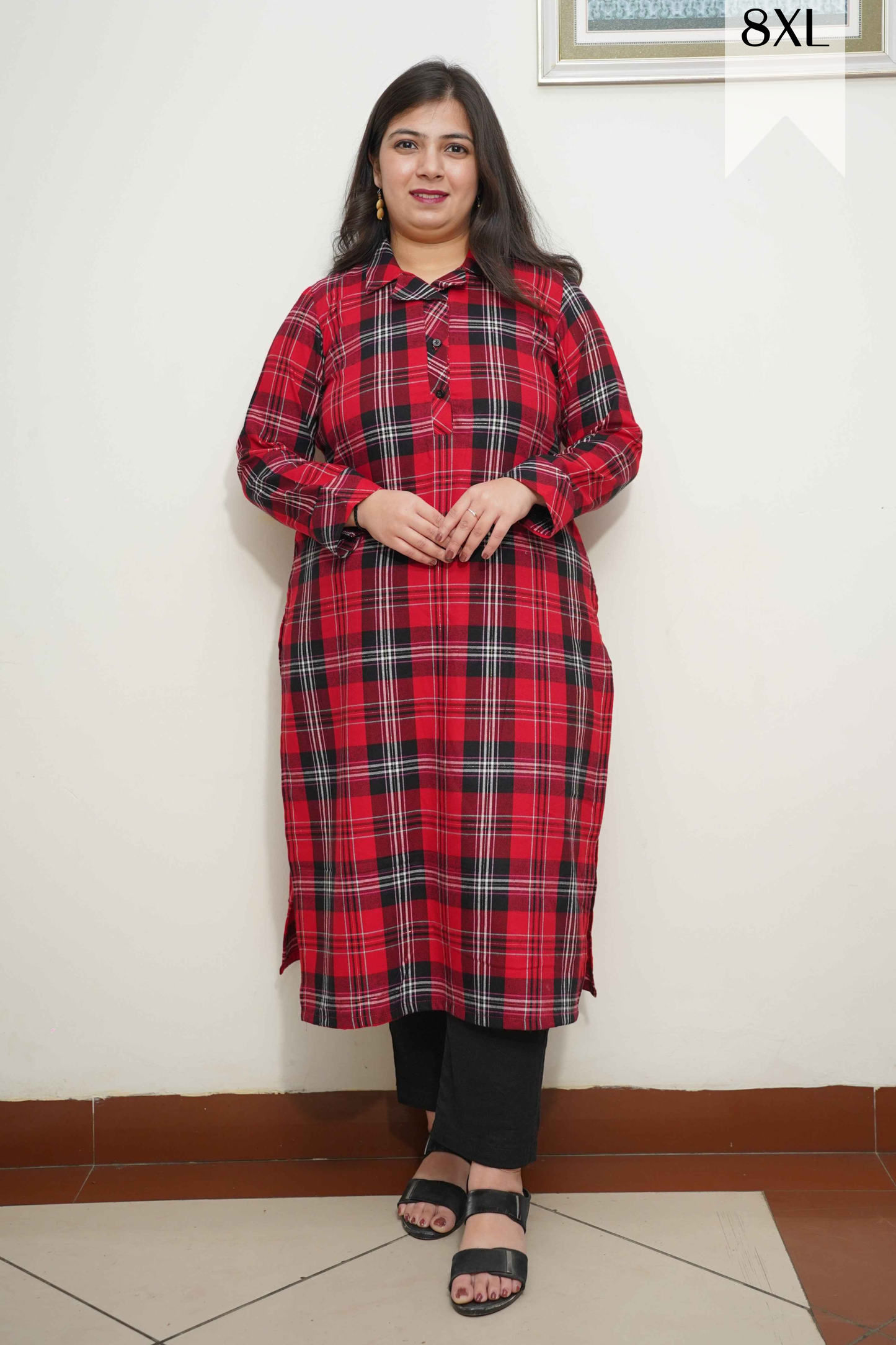 Fiery Red Checked Kurta