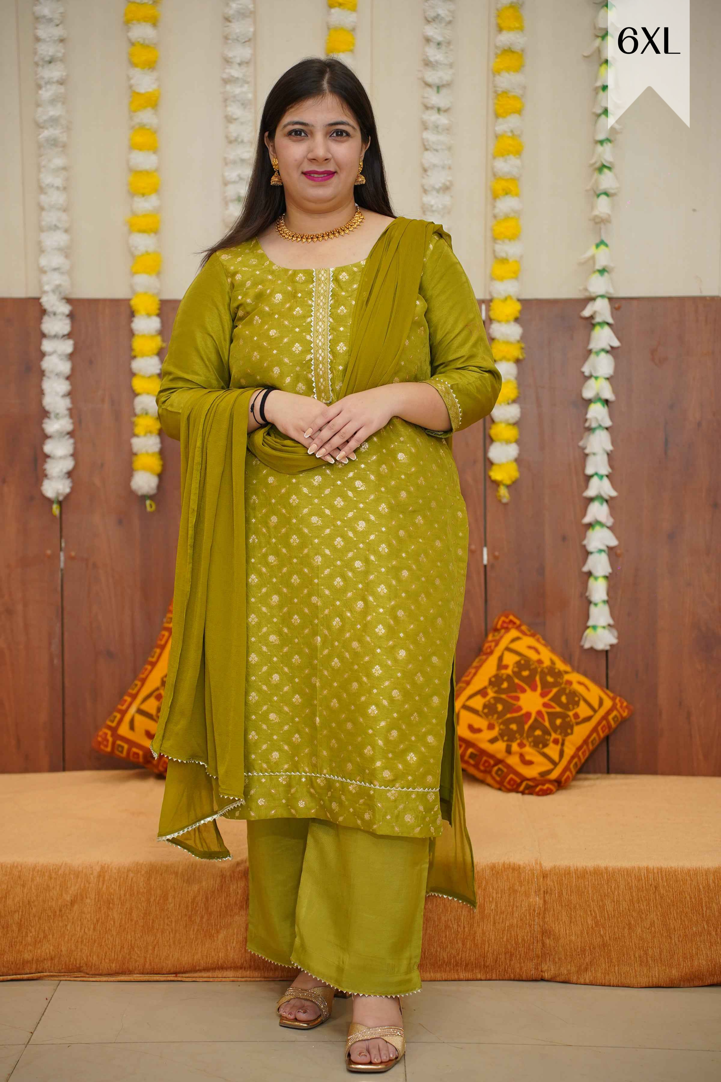 Olive Gold Jacquard Suit Set