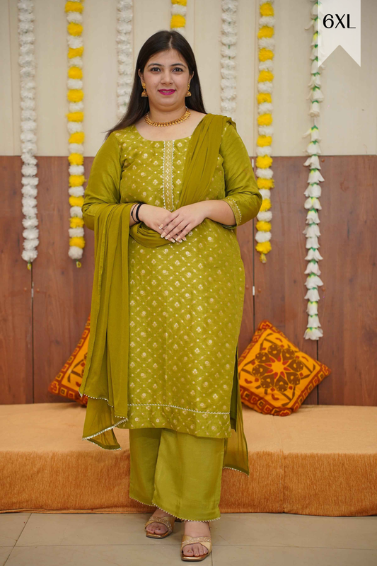 Olive Gold Jacquard Suit Set