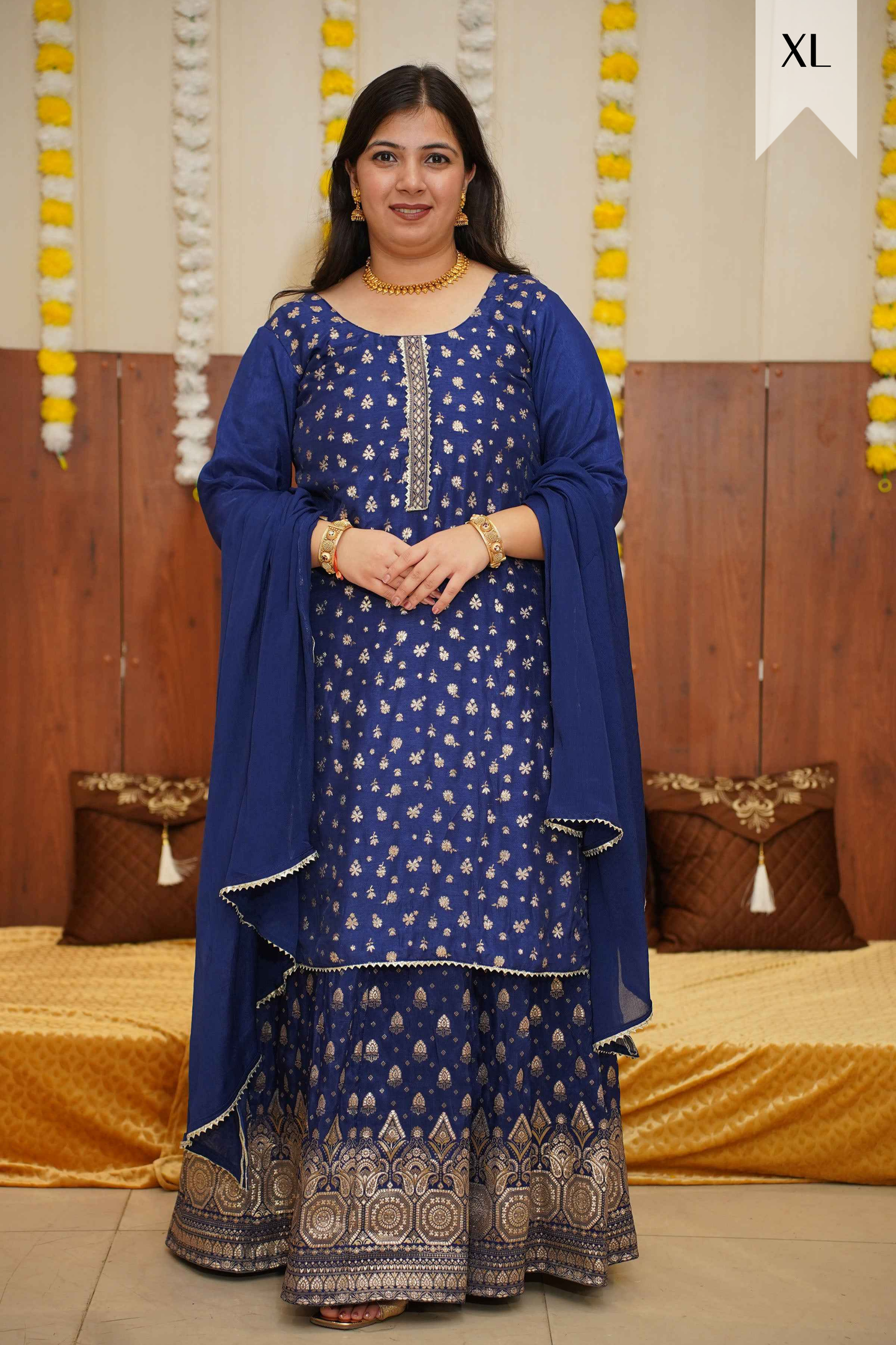 Mystic Blue Jacquard Skirt Suit