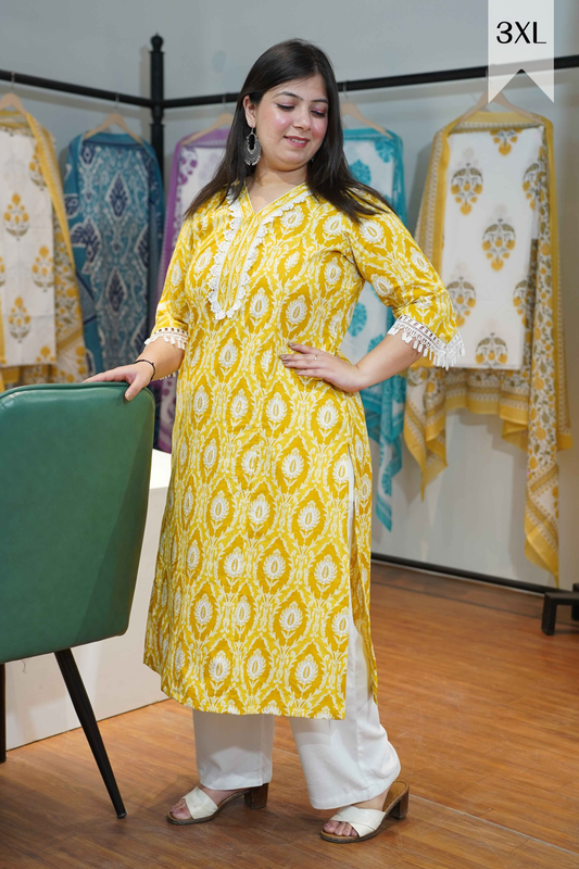 Lemony Yellow A-line Cotton Kurta