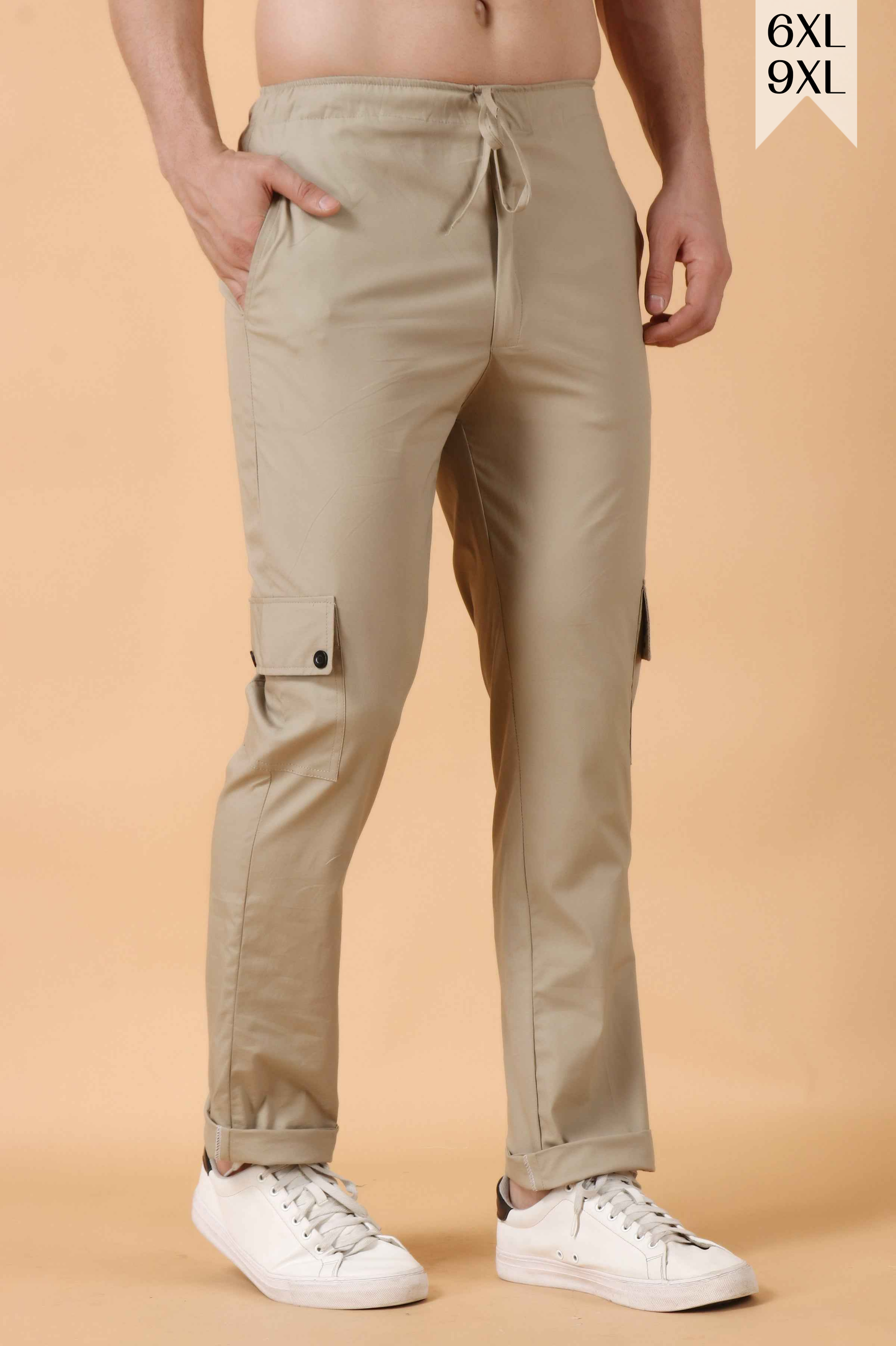 Beige Stretch Cargo Pants