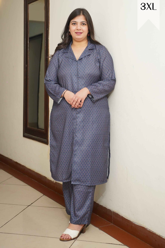 Smoke Blue Woollen Kurta Set