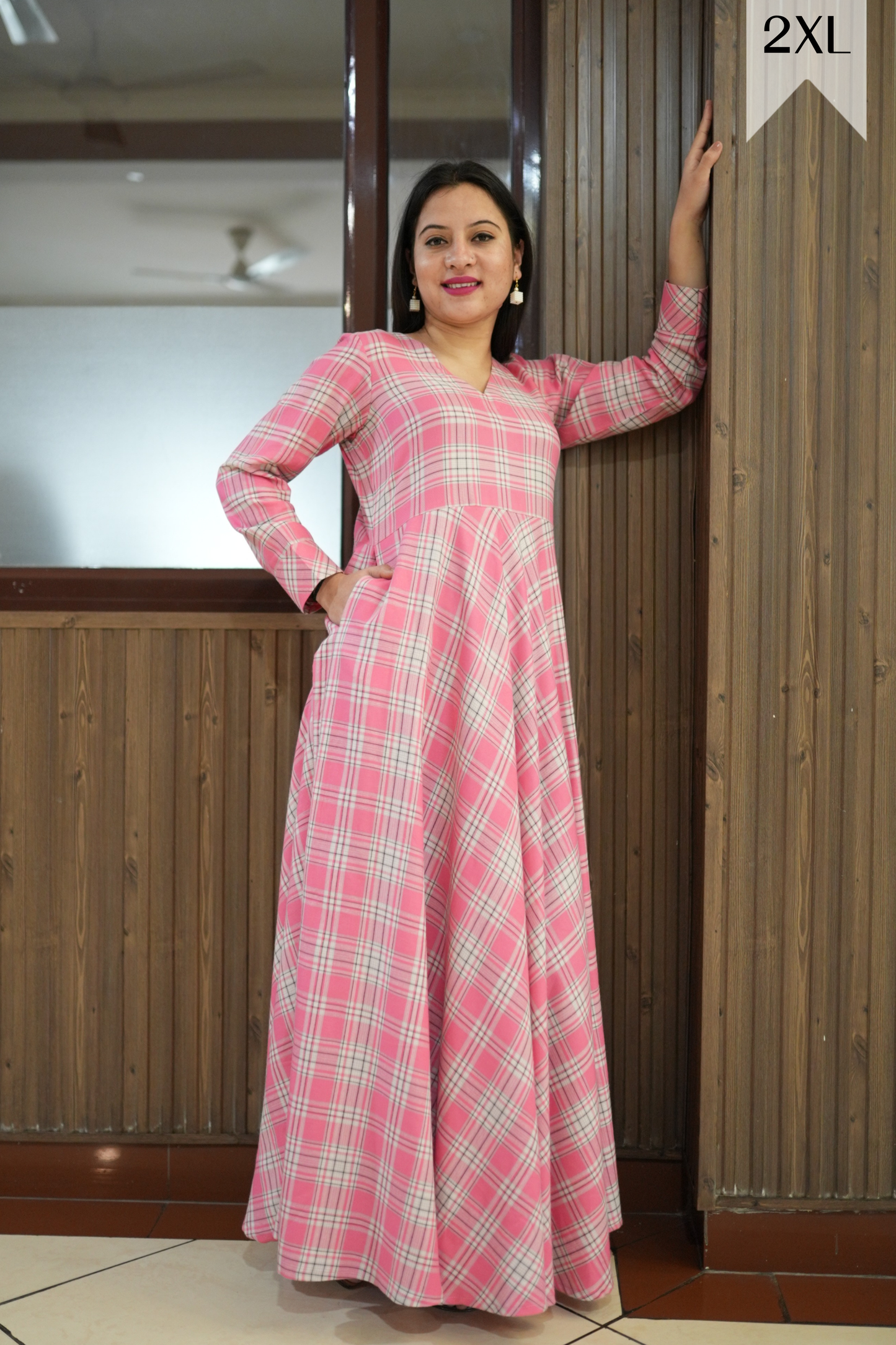 Blush Breeze Twill Checked Dress