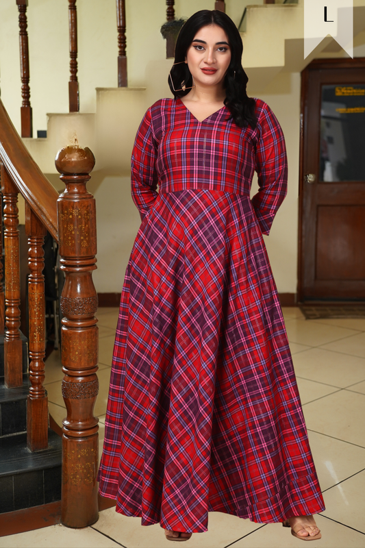 Carmine Carnival Twill Checked Dress