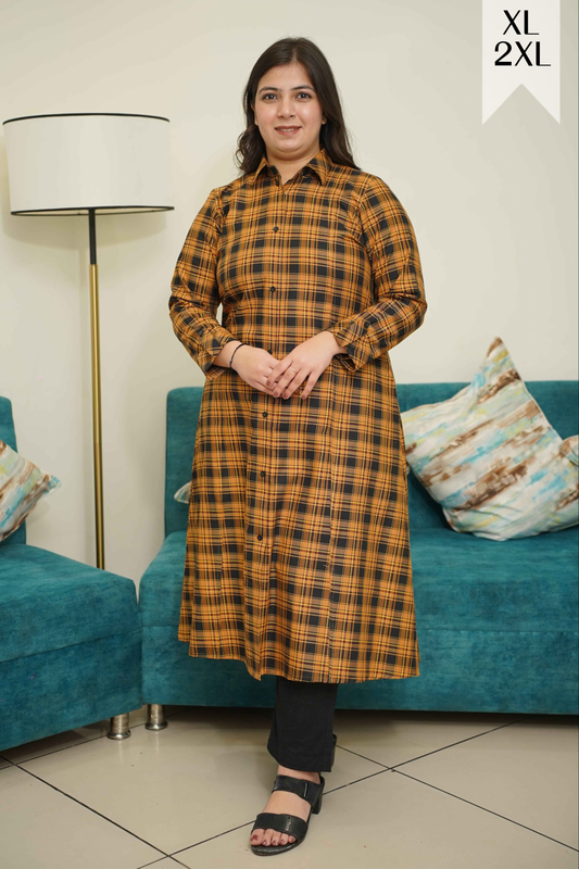 Rust Checked Woollen Kurta