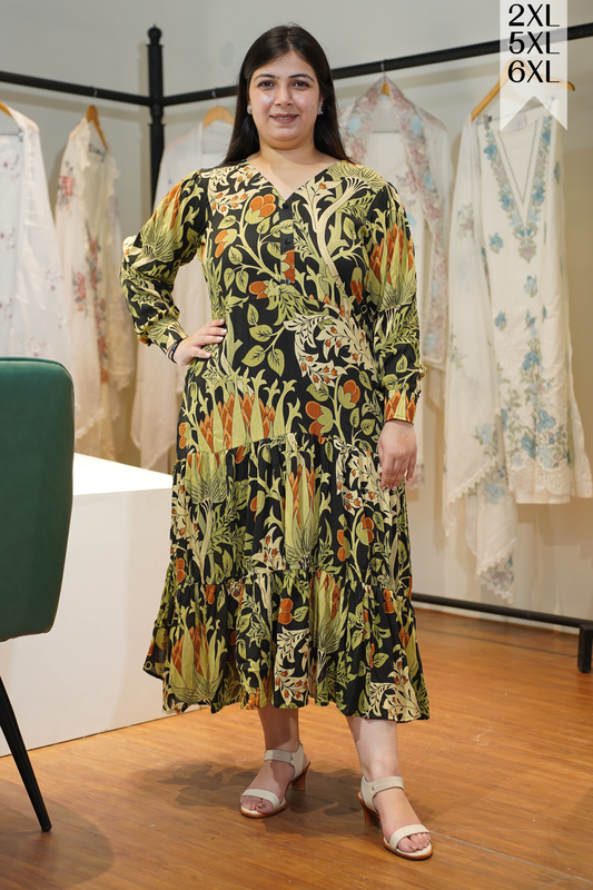 Midnight Olive Tiered Calf Dress