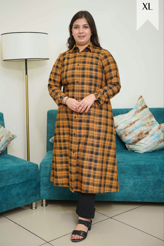 Rust Checked Woollen Kurta