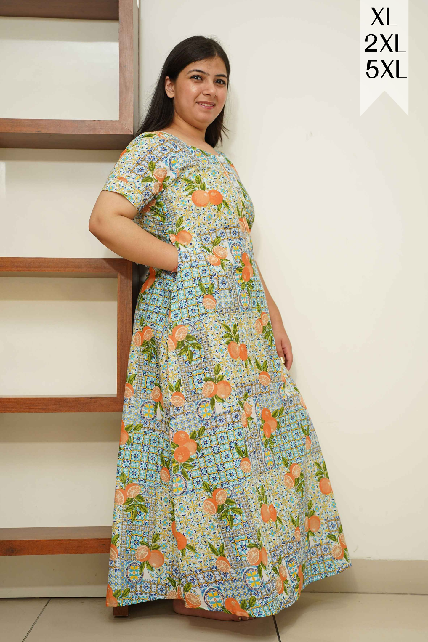 Orange Orchid Cotton Night Gown