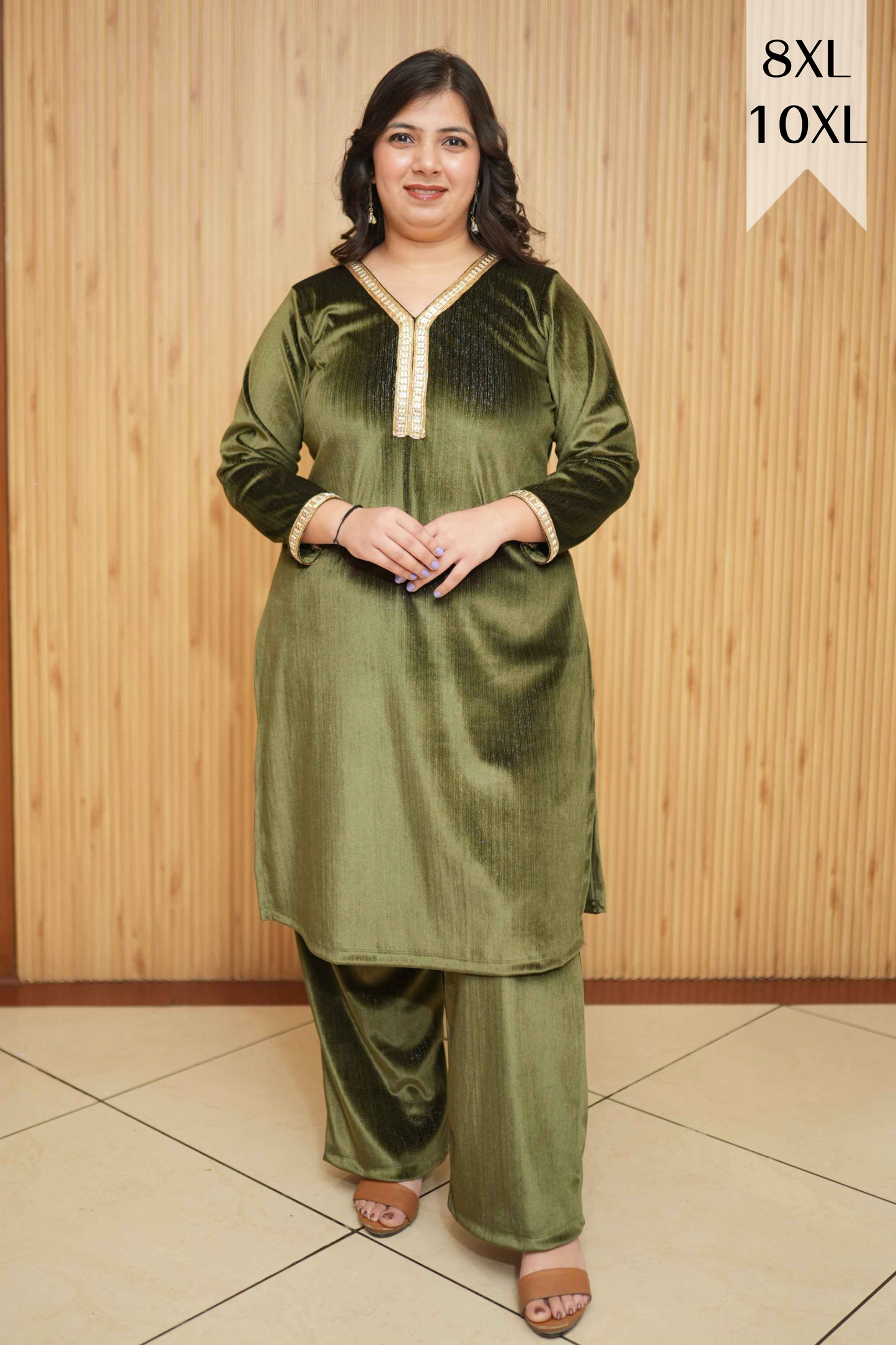 Olive Glimmer Velvet Co-ord Set