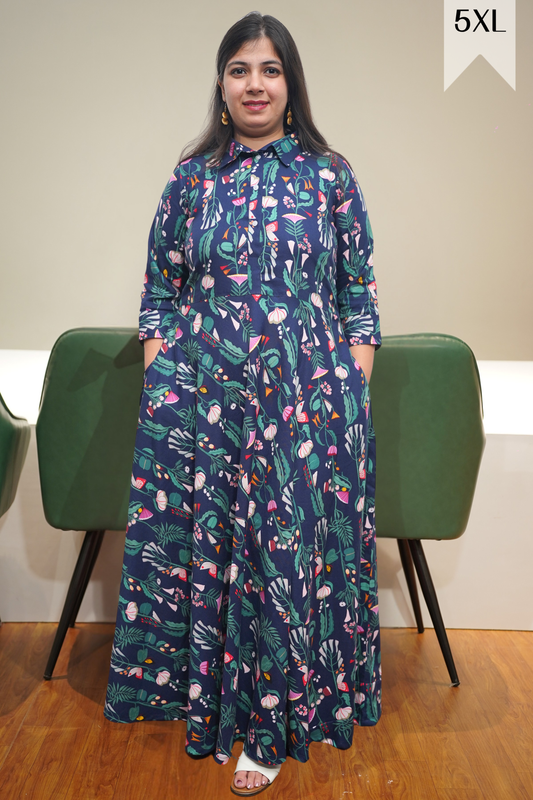 Navy Floral Stripe Maxi Dress