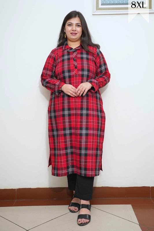 Fiery Red Checked Kurta Set