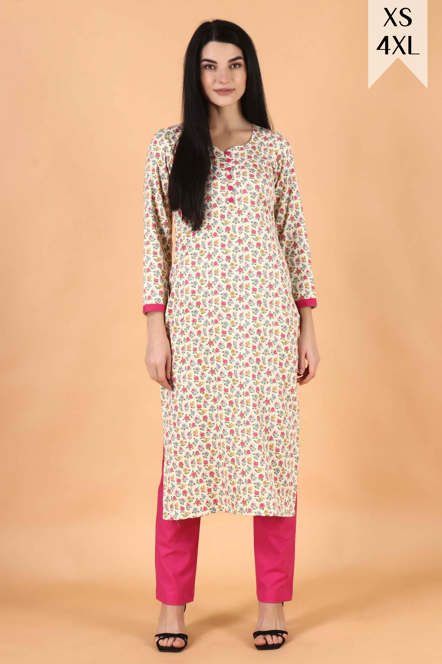 White Floral Corduroy Kurta