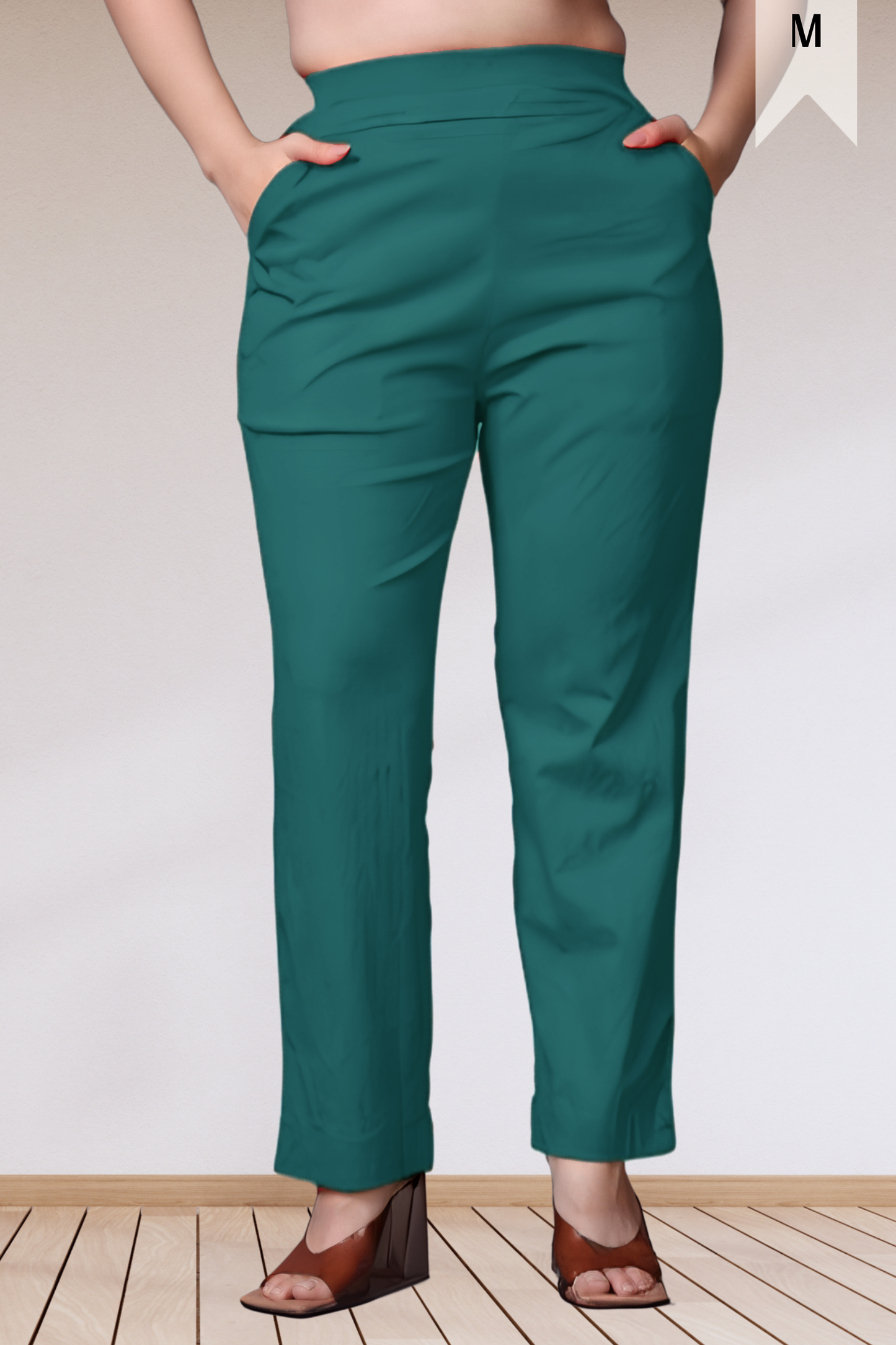 Peacock Green Lycra Slub Pants