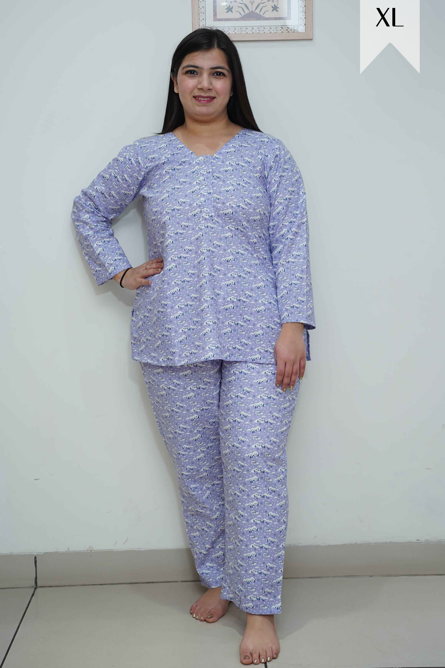 Snowy Lavender Woollen Night Suit