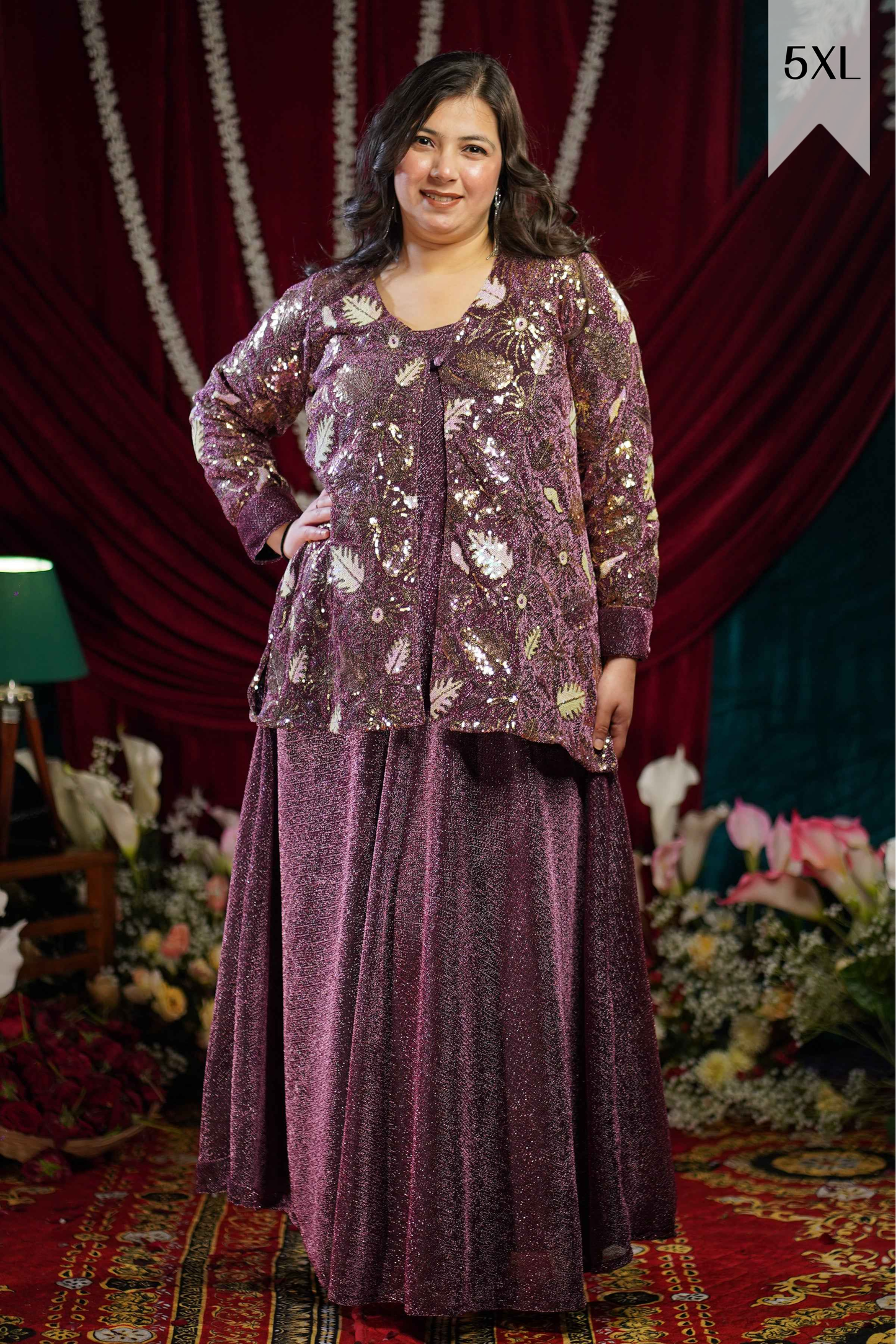 Crimson Wine Sequin Cape Set