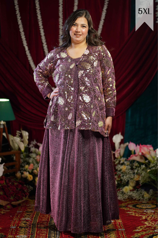 Crimson Wine Sequin Cape Set