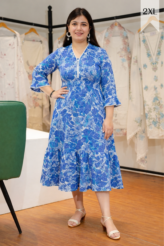 Sapphire Aura Rayon Calf Dress