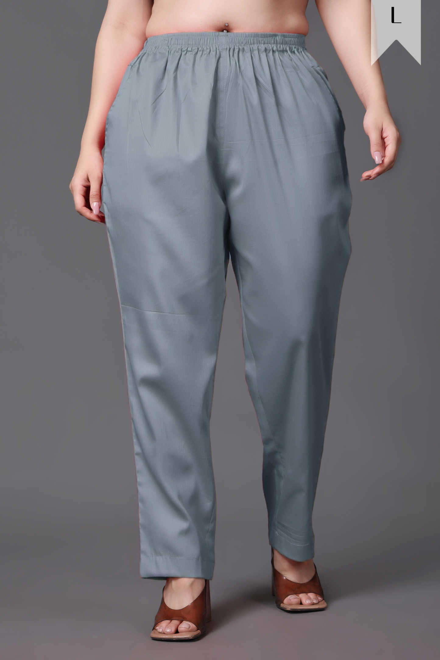 Dark Grey Cotton Metallic Pant Palazzo