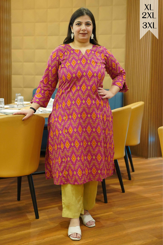 Tangy Fuchsia Ikat Cotton Kali Kurta