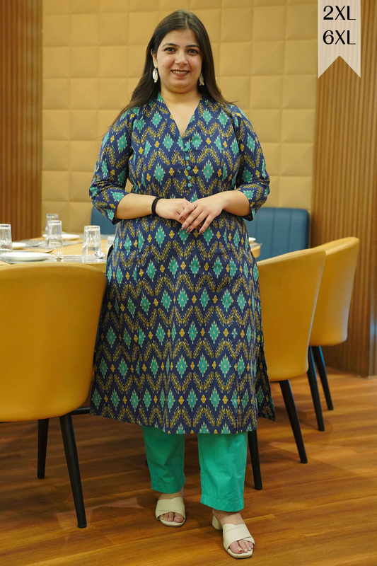 Aqua Indigo Ikat Cotton Kali Kurta