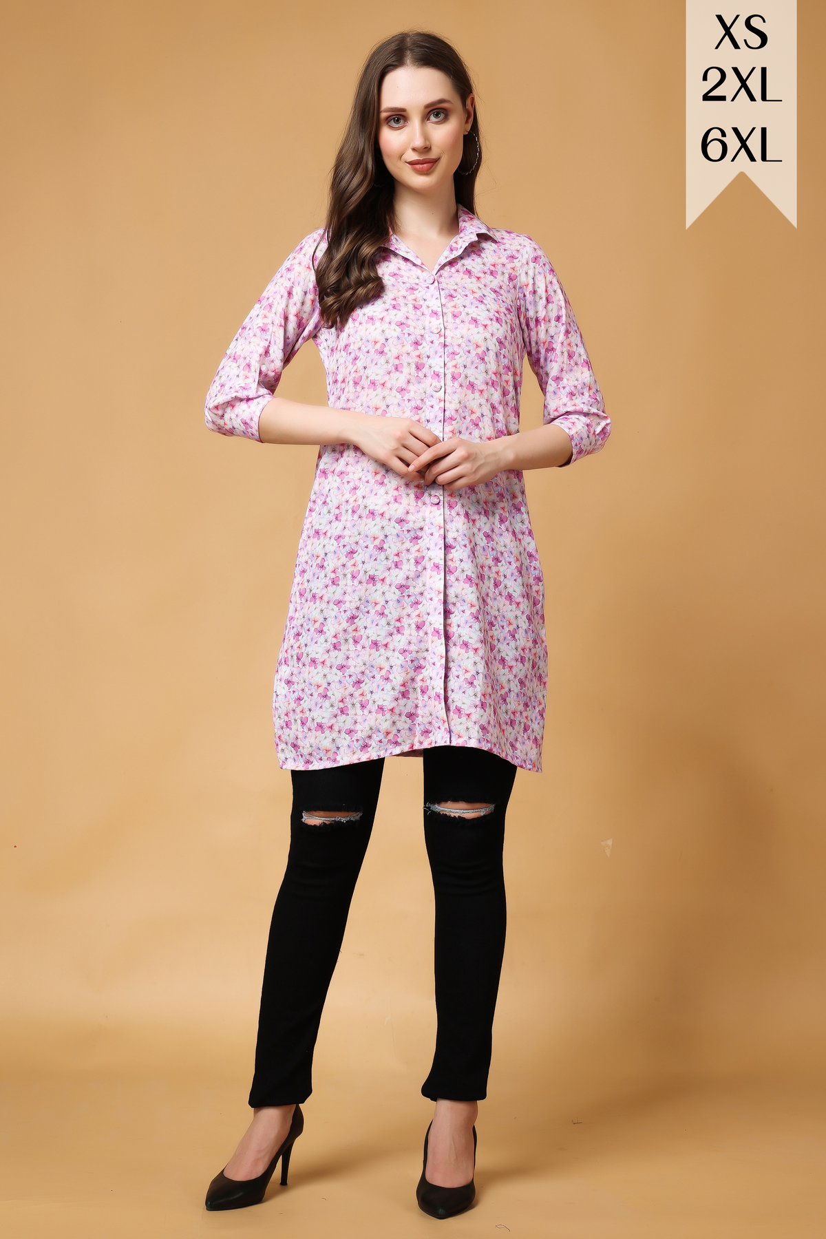 Buy Plus Size ​Tinker Bell Floral Short Kurta At Apella | Sizes XS to 10 XL | India | Free Delivery | Customized