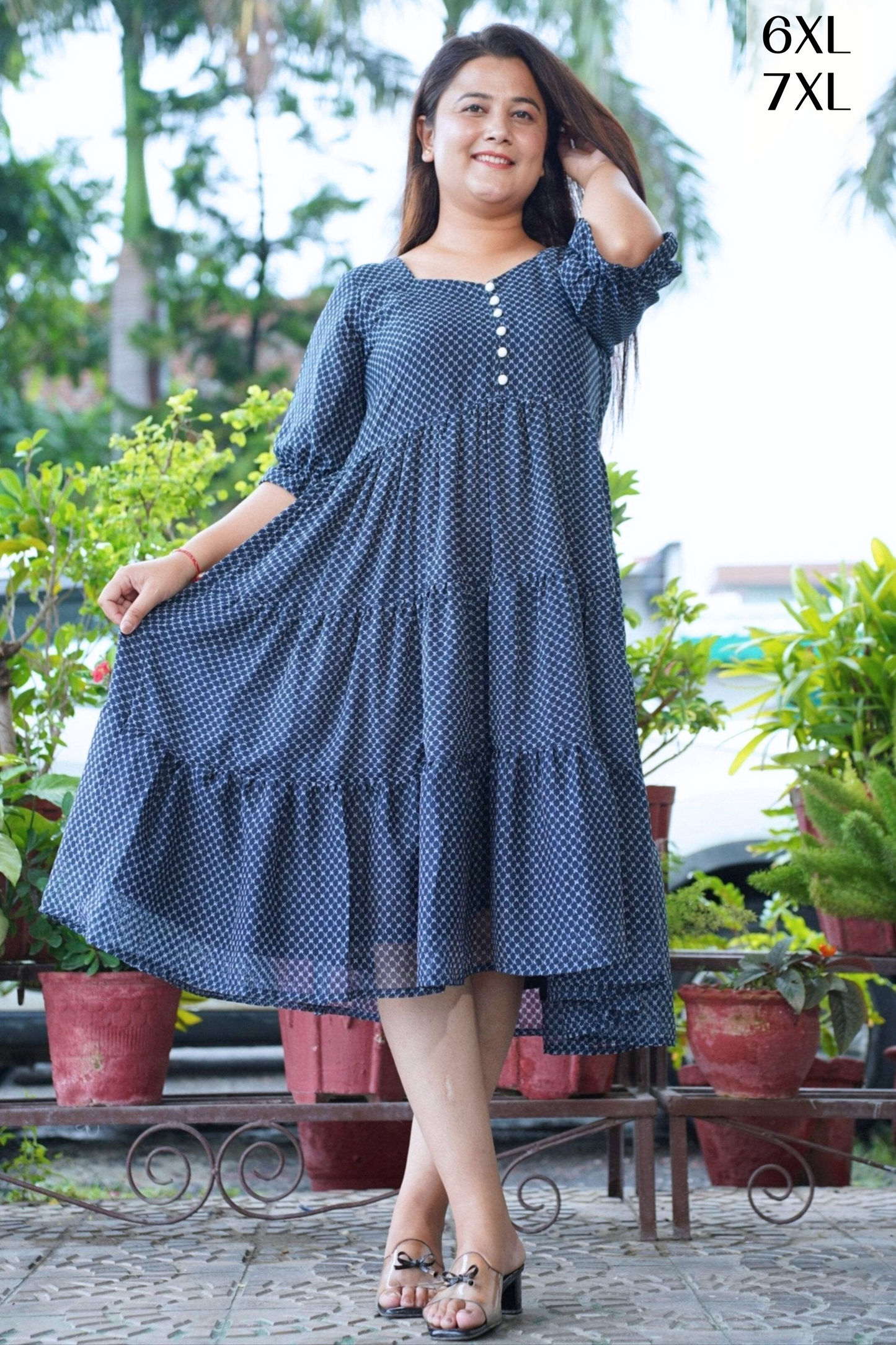 Navy Cascade Tiered Dress