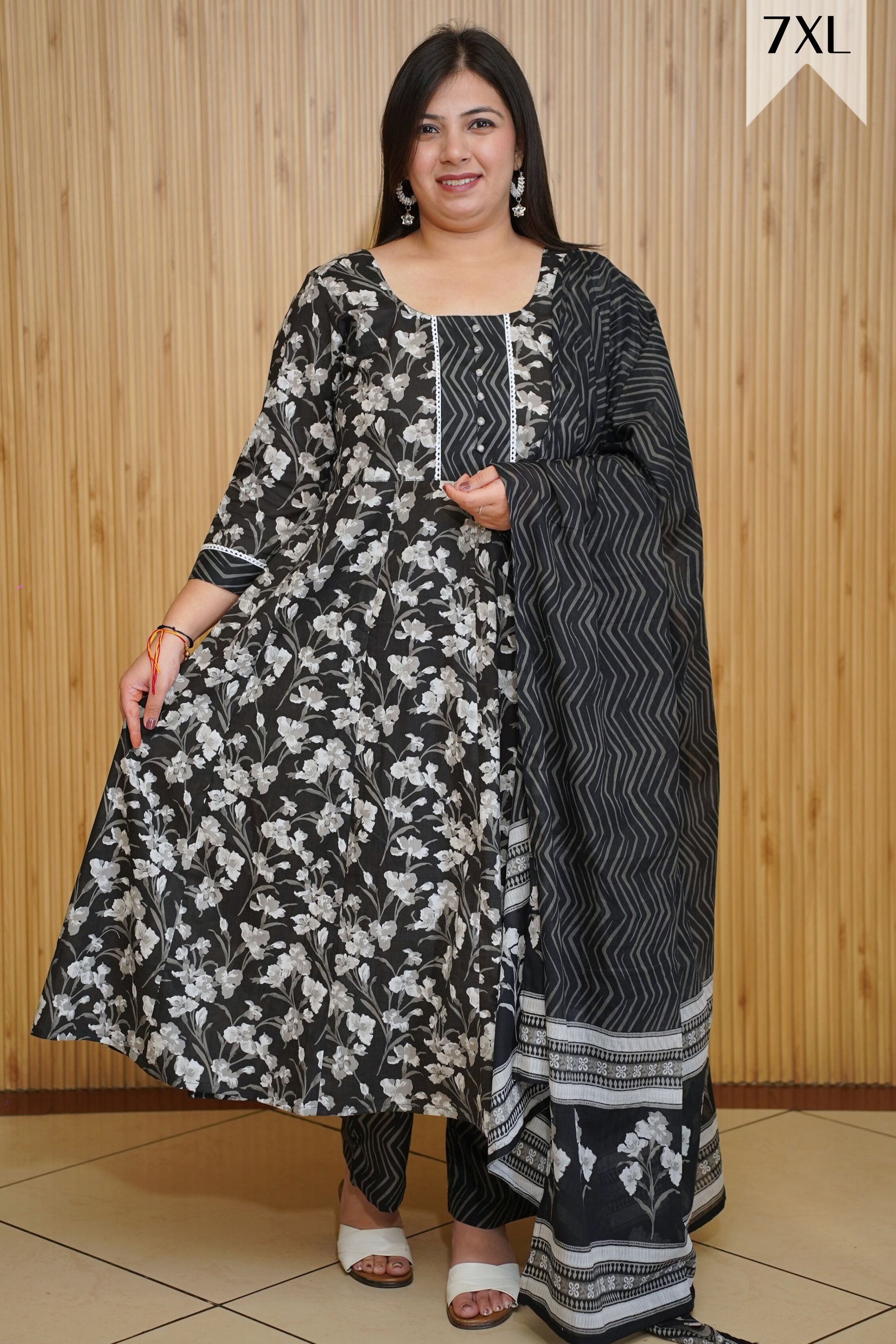 Noir Petals Ajrakh Anarkali Set