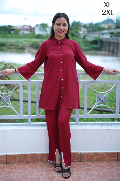 Ruby Red Rayon Co-ord Set