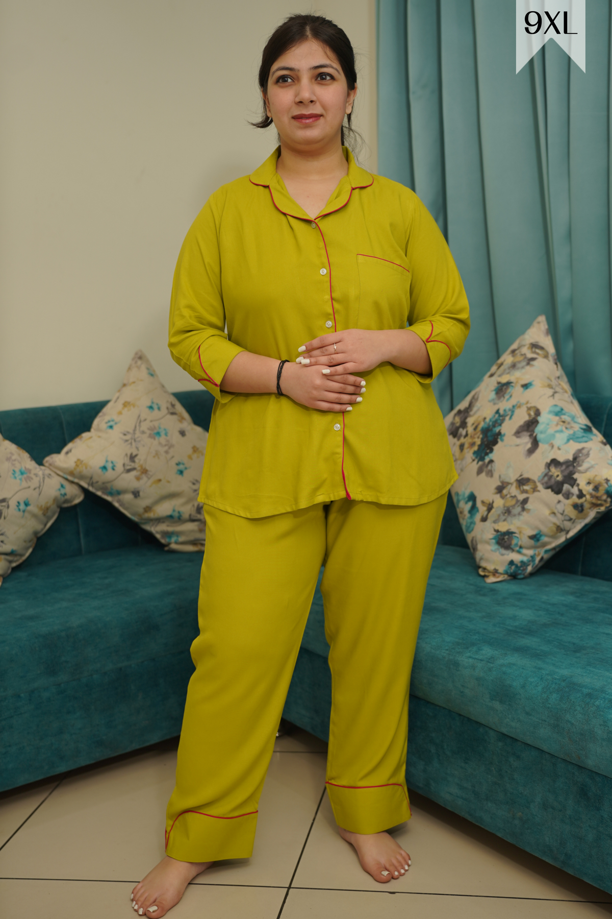 Buy Plus Size ​Olive Lemon Rayon Night Suit At Apella | Sizes XS to 10 XL | India | Free Delivery | Customized