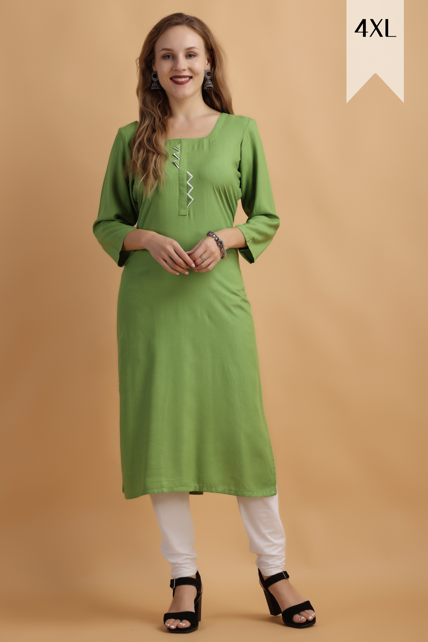 Buy Plus Size ​Exotic Green Rayon Kurta At Apella | Sizes XS to 10 XL | India | Free Delivery | Customized