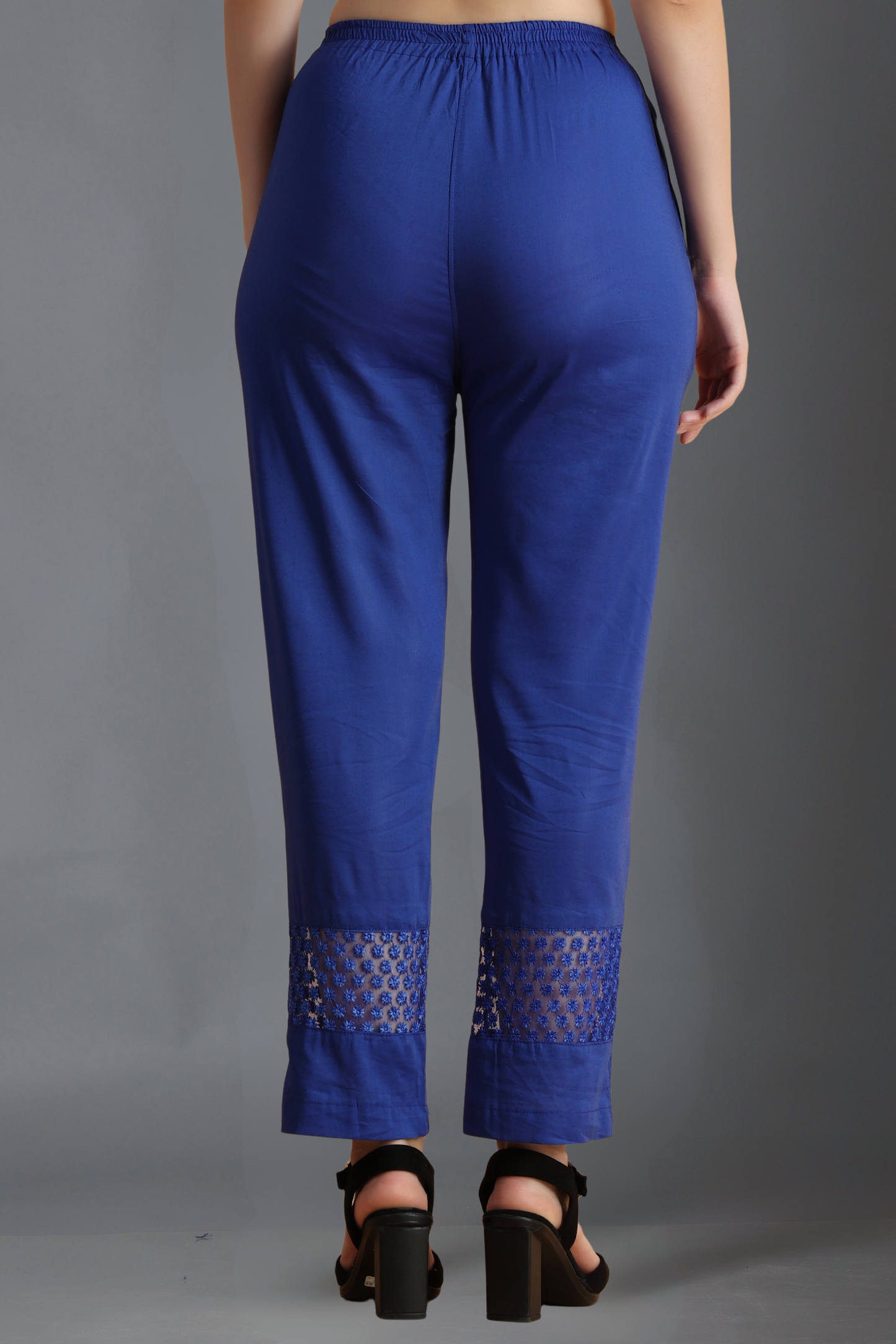 Buy Plus Size ​Blue Ribbon Detailed Cotton Palazzo At Apella | Sizes XS to 10 XL | India | Free Delivery | Customized