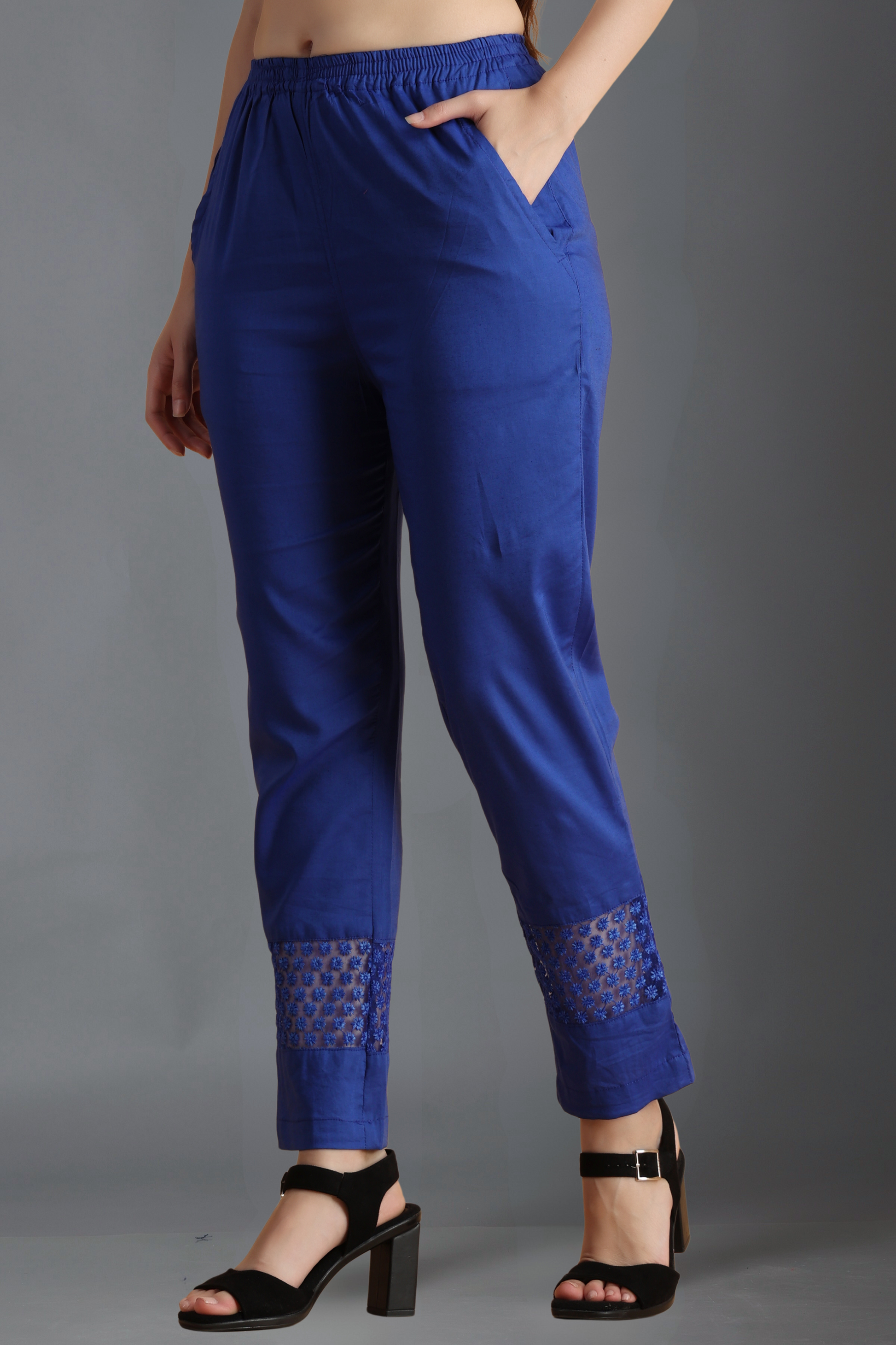 Buy Plus Size ​Blue Ribbon Detailed Cotton Palazzo At Apella | Sizes XS to 10 XL | India | Free Delivery | Customized