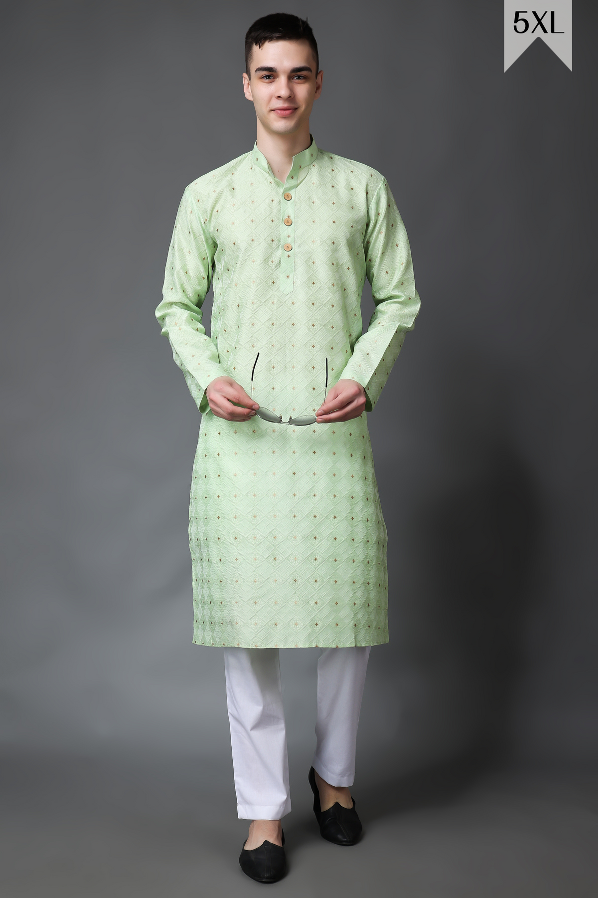 Buy Plus Size ​Pista Green Jacquard Kurta Pajama At Apella | Sizes XS to 10 XL | India | Free Delivery | Customized