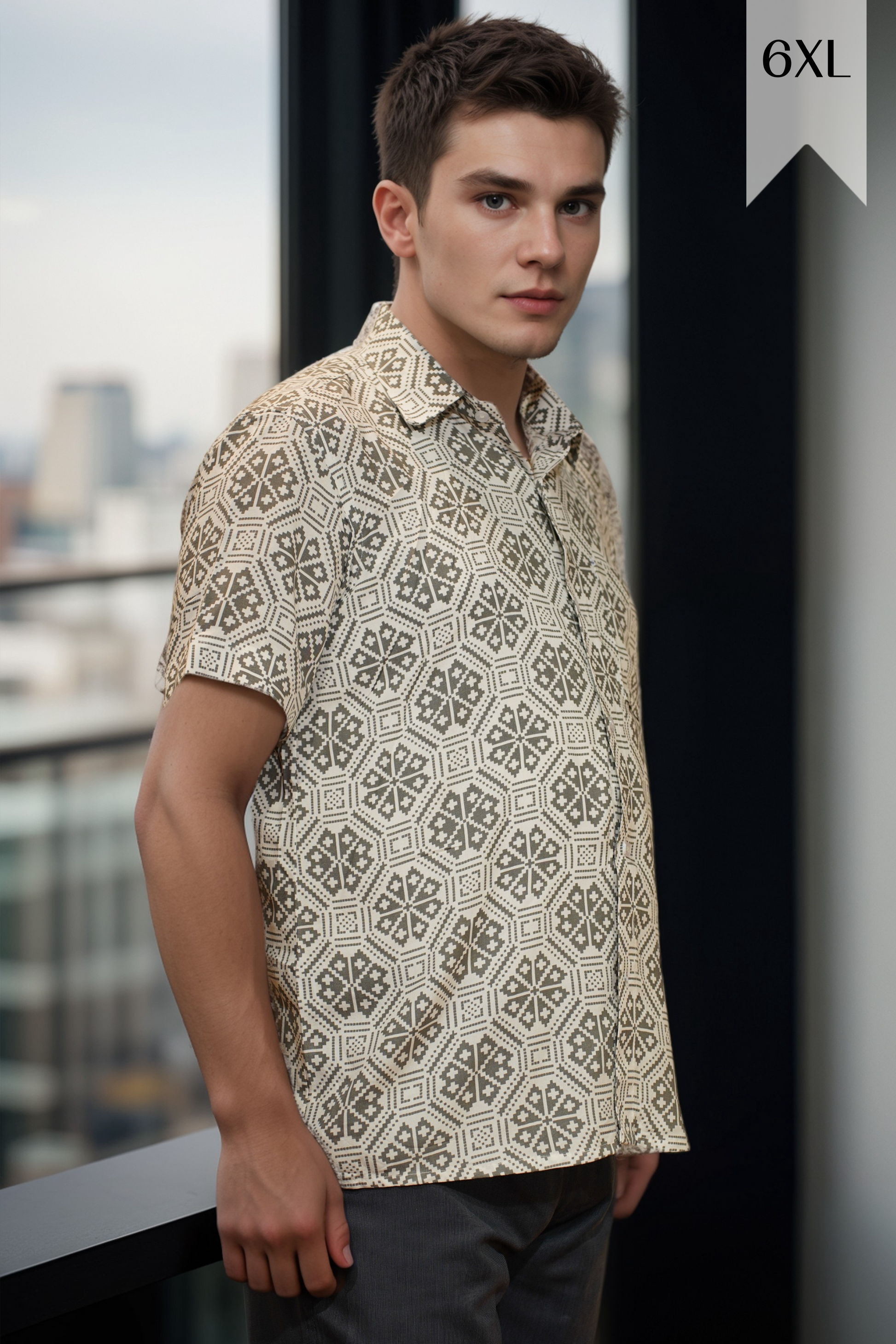 Smoky Grey Printed Rayon Shirt