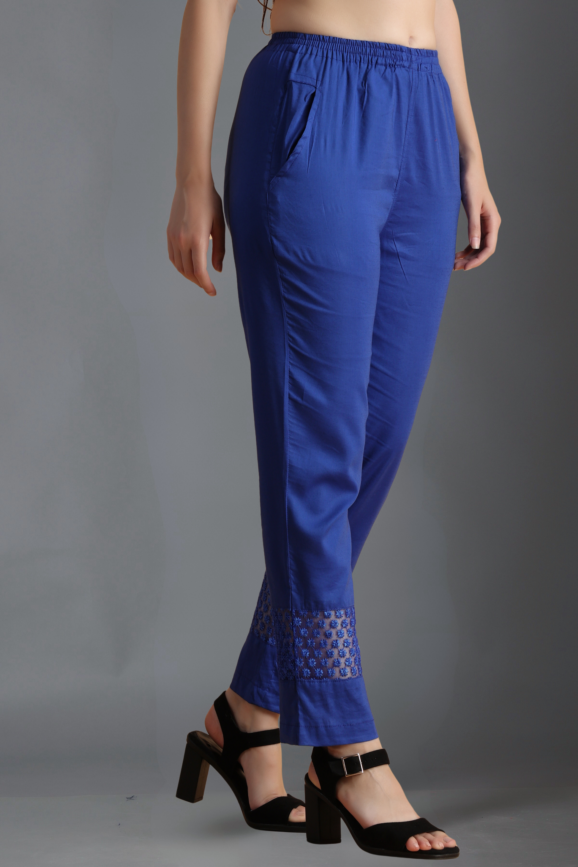 Buy Plus Size ​Blue Ribbon Detailed Cotton Palazzo At Apella | Sizes XS to 10 XL | India | Free Delivery | Customized